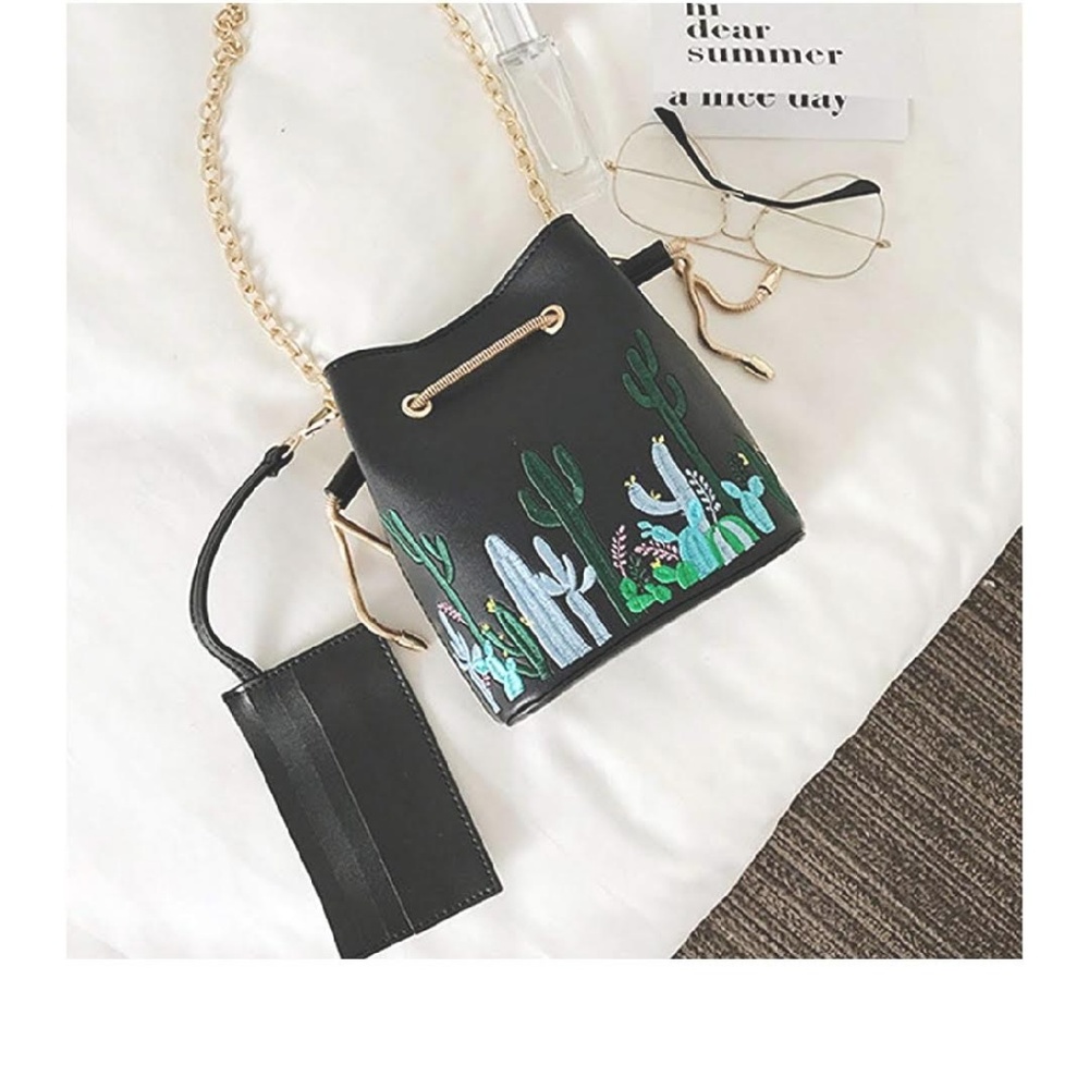 Cactus Embroidered Bucket Bag - Picture 1 of 5